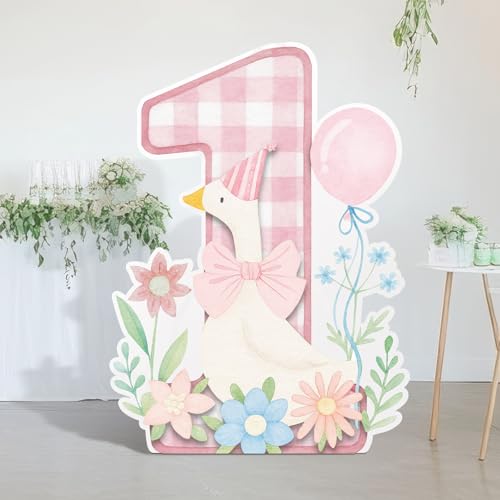 Silly Goose 1st Birthday Backdrop Cardboard Cutout, 3ft Pink Party Prop