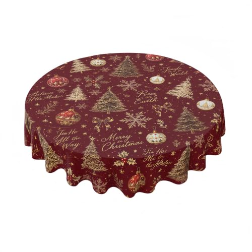 Merry Christmas Round Tablecloth 60 Inch - Waterproof Holiday Decor, Model: THIS listing: 60" (Round) / Merry Christmas-3