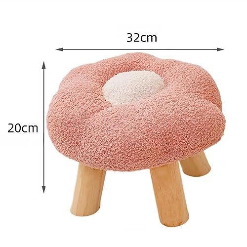 Flower Shape Wooden Footstool with Padded Tufted Cushion - Pink