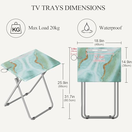 Folding TV Tray Table Set of 2 with Phone Slot, Sea Blue Marble, 25.6-inch