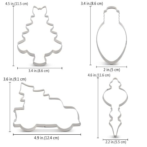 Christmas Cookie Cutter Set of 4 - Premium Stainless Steel Baking Tools