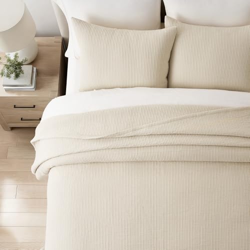 EverGrace Cotton Gauze Matelassé Coverlet Set - King Size, Soft Oat