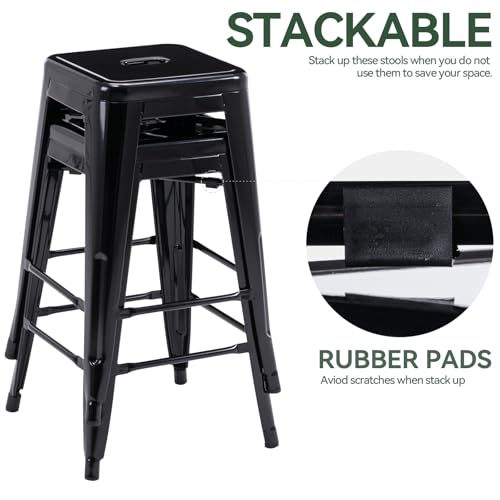 24-Inch Metal Bar Stools Set of 2, Stackable Indoor Outdoor Counter Stools