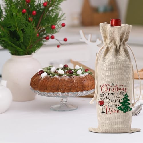 Yuanshao Funny Christmas Wine Bag with Drawstring - Linen Bottle Cover for 750ml Holidays Gift (Is Variation)