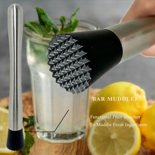 Stainless Steel Cocktail Muddler & Bar Spoon Set with Measuring Jigger
