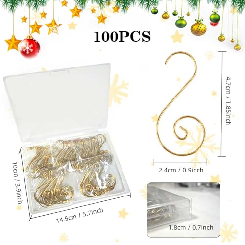 100 Pcs Gold Metal Christmas Ornament Hooks - S-Hangers for Tree Decor
