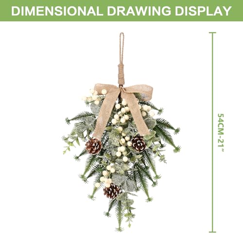 SY Super Bang 2Pcs White Berry Linen Bow Christmas Front Door Wall Decor - 19in