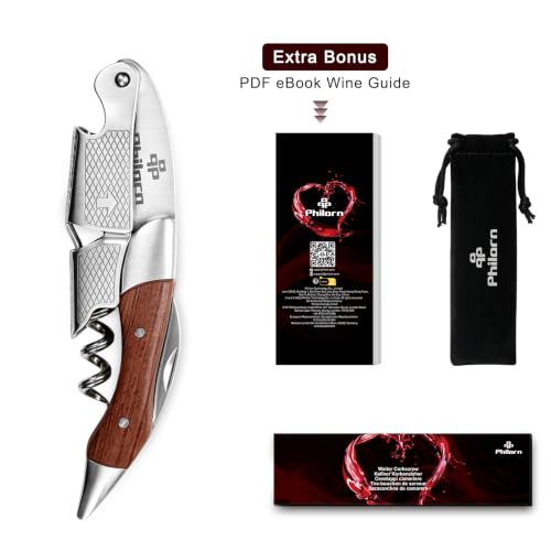 Philorn Rose Wine Opener Professional Manual Corkscrew with Foil Cutter & Rosewood Handle