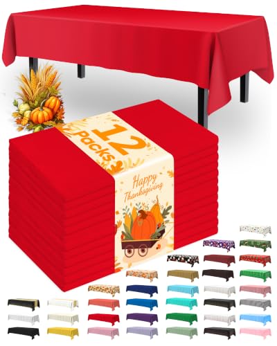 Pureegg Red 54 x 108 in Disposable Tablecloths 12 Pack - Waterproof Plastic Rectangle Cover