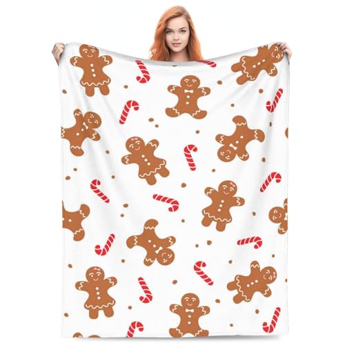 FalePrint Christmas Gingerbread Man Throw Blanket 60x50 Inches Ultra Soft Cozy Flannel Christmas Decor