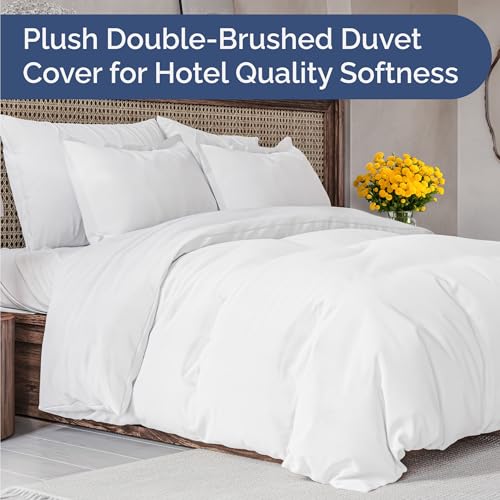 Queen Size Bed Skirt and Duvet Cover Set - 18 Inch Drop - White Microfiber
