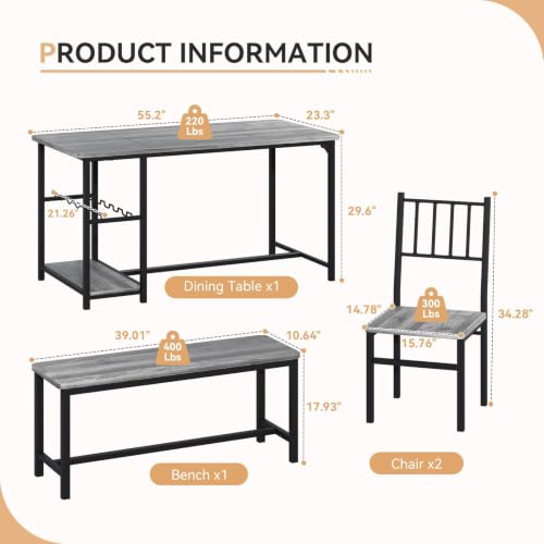 55-Inch Dining Table Set for 4 with Bench, Wine Rack & Storage Shelves