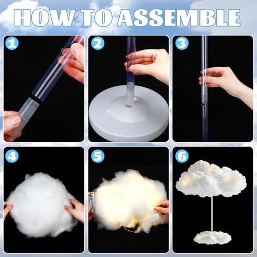 Skiennix 3 Set Artificial Cloud LED Light Decorations - Fluffy Cotton Clouds for Baby Showers & Parties
