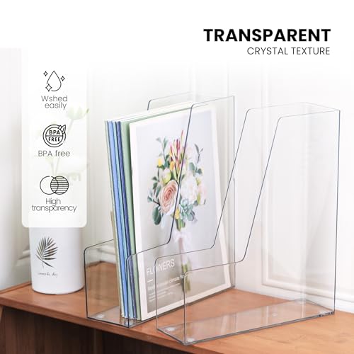 Clear Acrylic Vertical Magazine File Holder - 4-Pack Desk Organizer