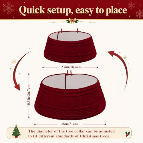 Red Knitted Christmas Tree Collar 28in Xmas Tree Skirt Base Cover - ASTNIC