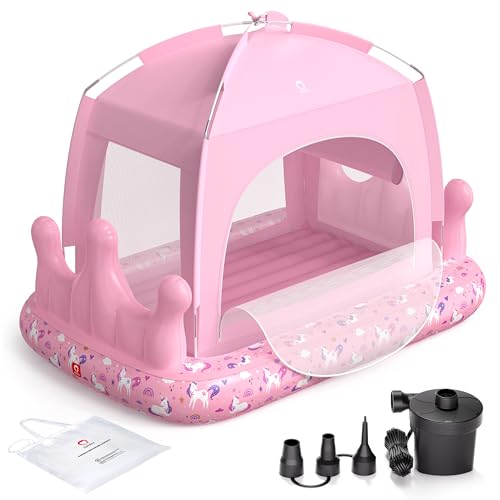 Kids Air Mattress with Tent & Electric Pump - Portable Blow-Up Bed, Pink