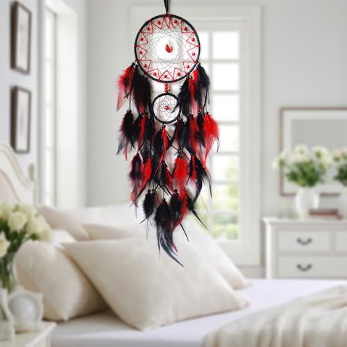 Black and Red Handmade Dream Catcher Wall Hanging Ornament 22-inch