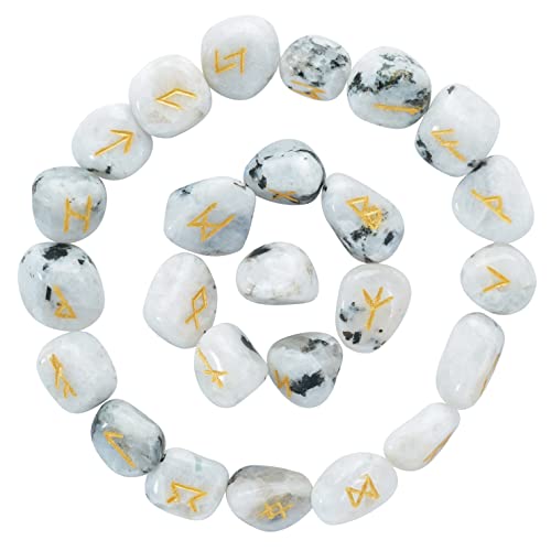 Rainbow Moonstone Rune Stones Set, 25-Piece Elder Futhark Divination Kit