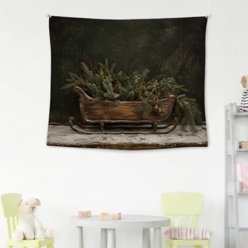 Yorhifa Christmas Sleigh Wall Tapestry Winter Holiday Home Decor 50x60