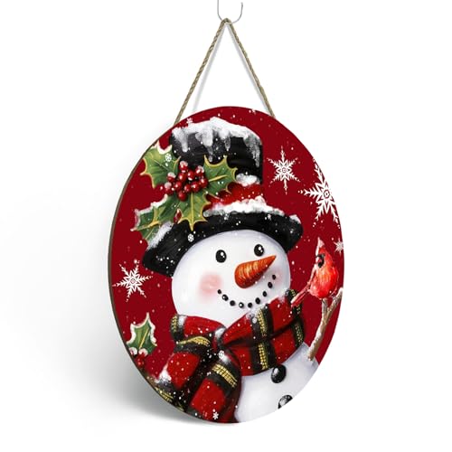 Dacawin Snowman Xmas Door Sign - Cardinal & Snowflakes Holiday Wall Decor