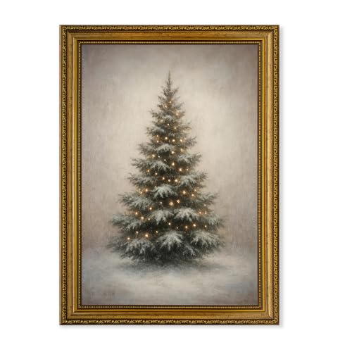 YBNBQG Christmas Tree Vintage Winter Snow Framed Canvas Wall Art 16x24 in - 24L x 16W