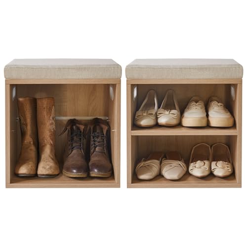 Small Shoe Storage Bench with Padded Cushion, 2-Tier Entryway Shoe Rack