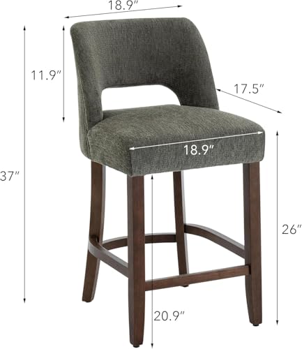 26-Inch Upholstered Counter Height Bar Stools - Set of 2, Green Fabric