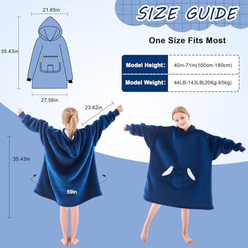 Nord Eco Navy Blue Wearable Blanket Hoodie for Kids & Teens 6-13 | Sherpa Fleece Hooded Blanket Sweatshirt