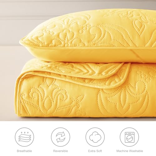 Whale Flotilla Queen Quilt Bedding Set - 3-Piece Vintage Damask Bedspread