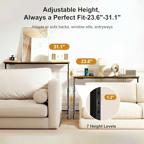 39-Inch Narrow Sofa Table with Power Outlets and Adjustable Height