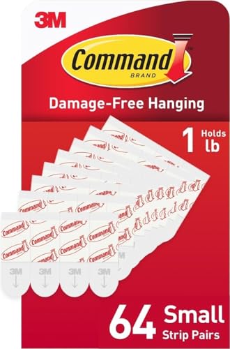 Small Replacement Adhesive Strips for Wall Hooks, 64-Pack
