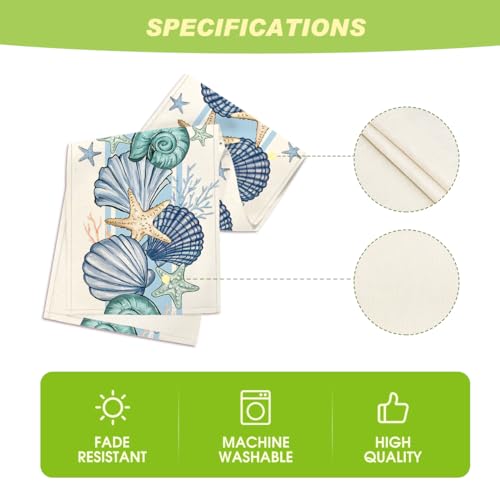 Coastal Sea Shell and Starfish Table Runner, 13x72 Inch Ocean Dining Decor