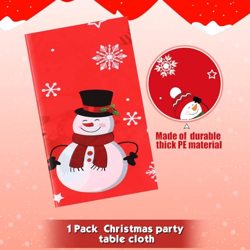 Irenare Red Snowman Christmas Tablecloth 54x108 in - 1 Pcs Winter Snowflake Plastic