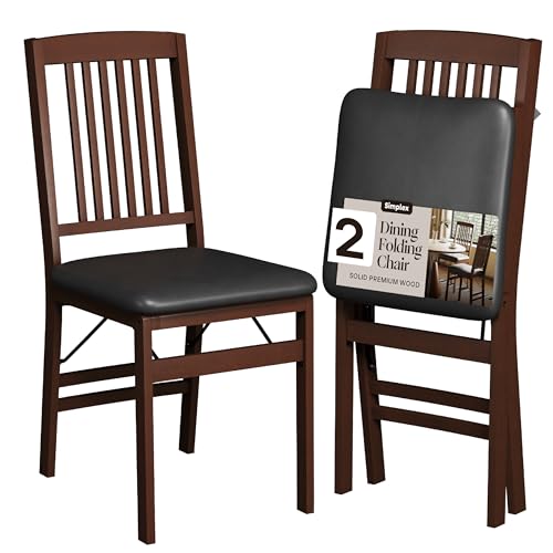 Folding Wood Dining Chairs with PU Leather Cushion, 2 Pack