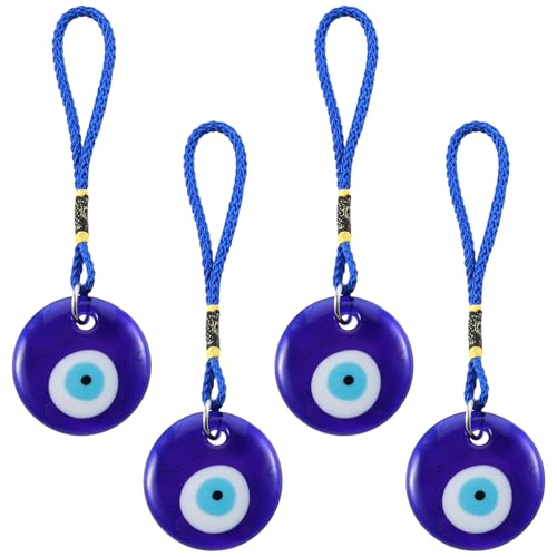 Blue Evil Eye Glass Pendant Car Charm - Turkish Amulet for Good Luck & Protection (Round)