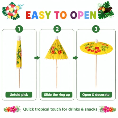 ALINK 144 Pcs Cocktail Umbrellas & Drink Picks - 4-Inch Tiki Luau Party Decorations