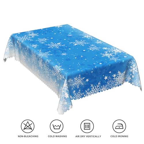 60x120in Winter Wonderland Blue White Snowflakes Tablecloth - Waterproof Polyester, Rectangular
