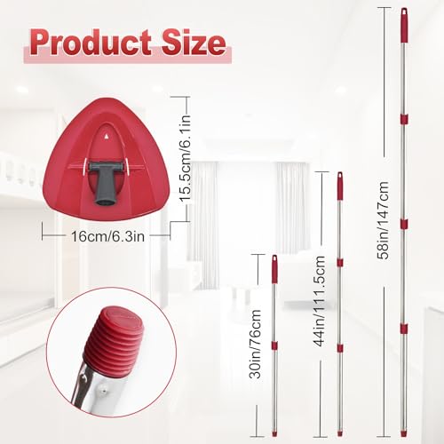 4-Section Stainless Steel Spin Mop Handle & Base Set - 30 to 58 Inch Mop Pole