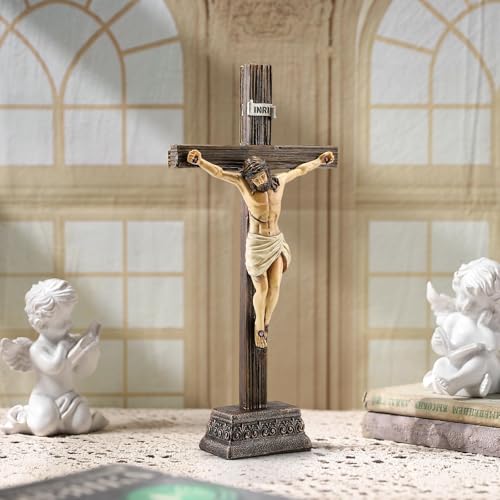 10.8-inch Resin Jesus Crucifix Statue - Standing or Wall Cross Decor