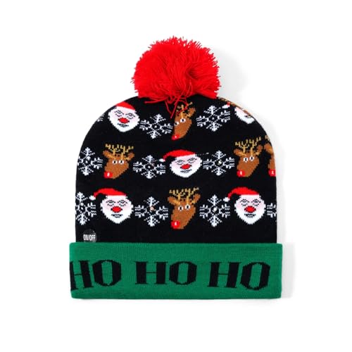 2Pack LED Light Up Christmas Beanie Hats Knitted Holiday Caps - Green & Red