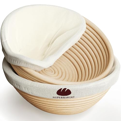 Sourdough Bread Proofing Basket Set - 9 Inch Round Banneton Kit (2 Pack)