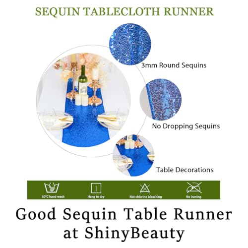 ShinyBeauty Blue Sequin Tassel Table Runner 12x108 In – Festive Christmas Decor