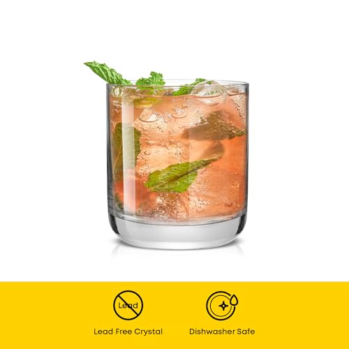 JoyJolt Faye Crystal Whiskey Glasses Set of 6, 10oz Short Tumblers for Scotch & Bourbon