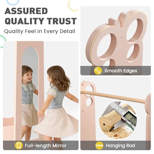 Kids Dress-Up Wardrobe with Mirror & Storage Bins, Toddler Costume Closet