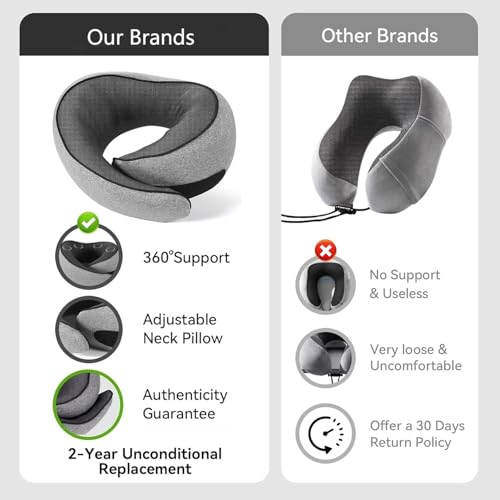 Memory Foam Travel Neck Pillow with Chin Wrap - 360° Support