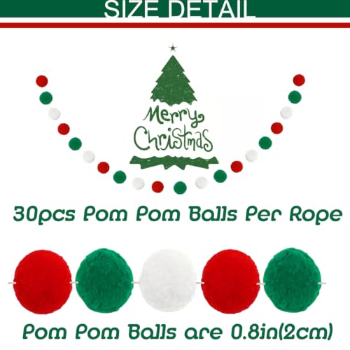 Alabzphsia 4Pack Christmas Pom Pom Garland 20mm Red Green White 6.57 ft Each