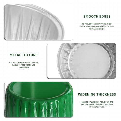 Green Mini Aluminum Foil Cupcake Liners with Lids - 5oz Baking Cups, 50 Pcs