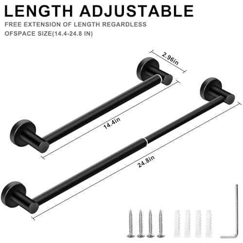 Adjustable Stainless Steel Towel Bar - Wall Mounted Towel Rack, 13-24"