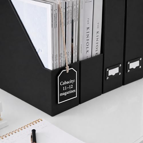 Foldable Black Magazine File Holder Set - 6 Pack Cardboard Desk Organizer