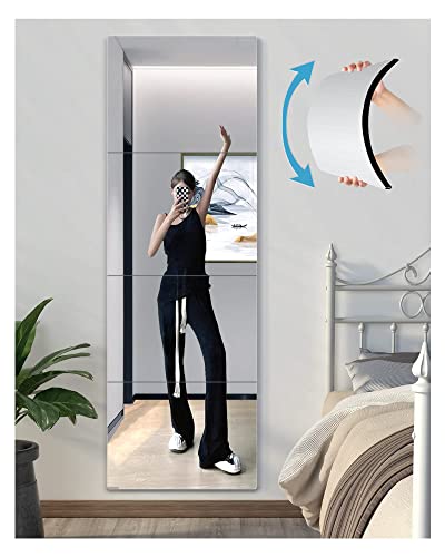 Shatterproof Acrylic Wall Mirror Tiles - 4 Pack 12x12 Inch Full Length Set